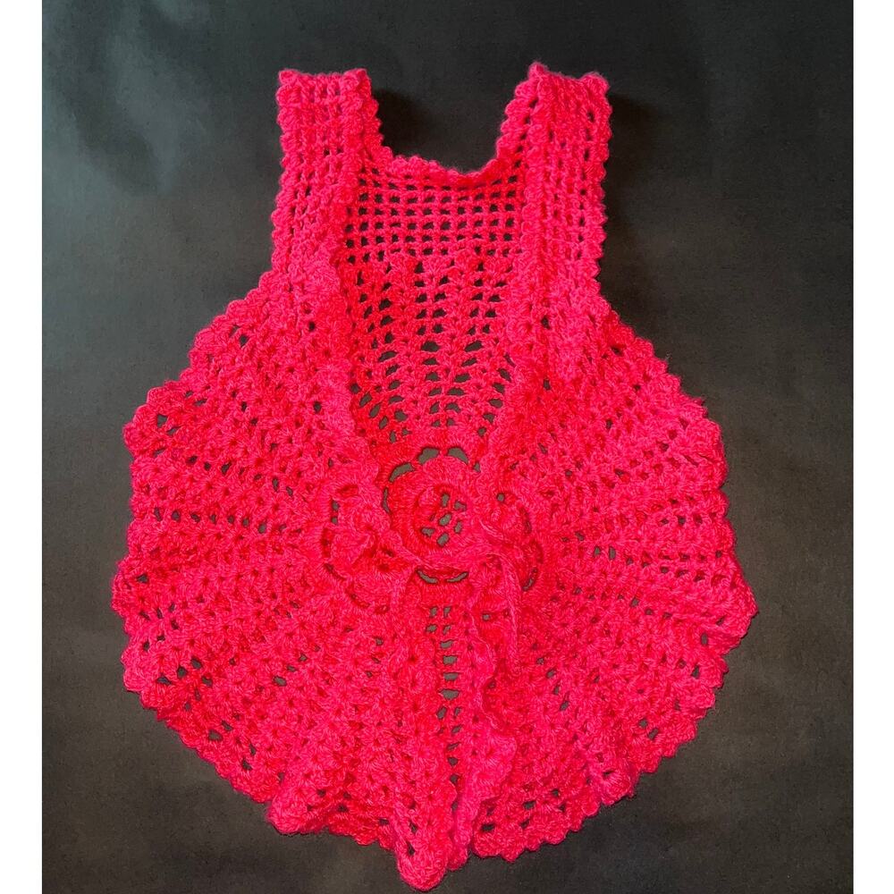 Hand Crochet Hot Pink Rose Vest Small Neon Boho tank top